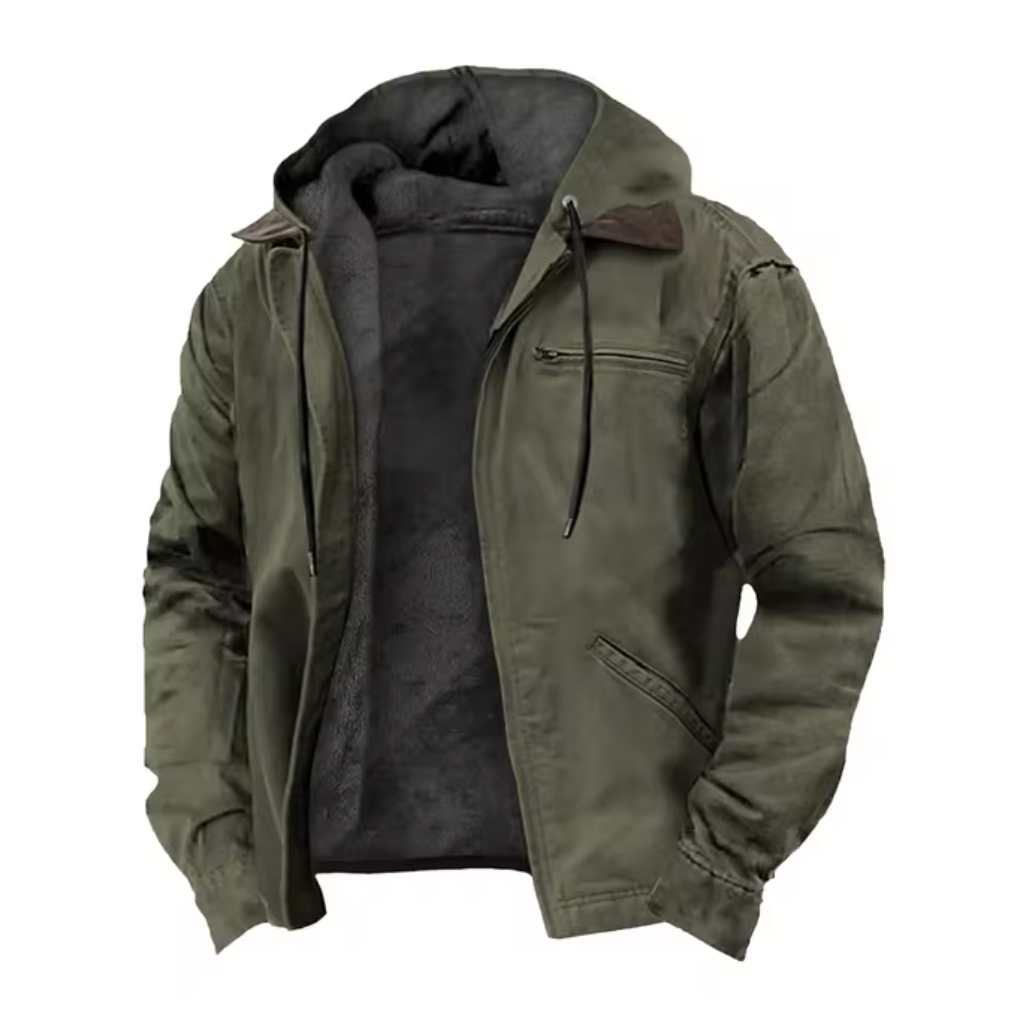 Men's Waterproof Outdoor Jacket with Hood, Country style with Fur Lining