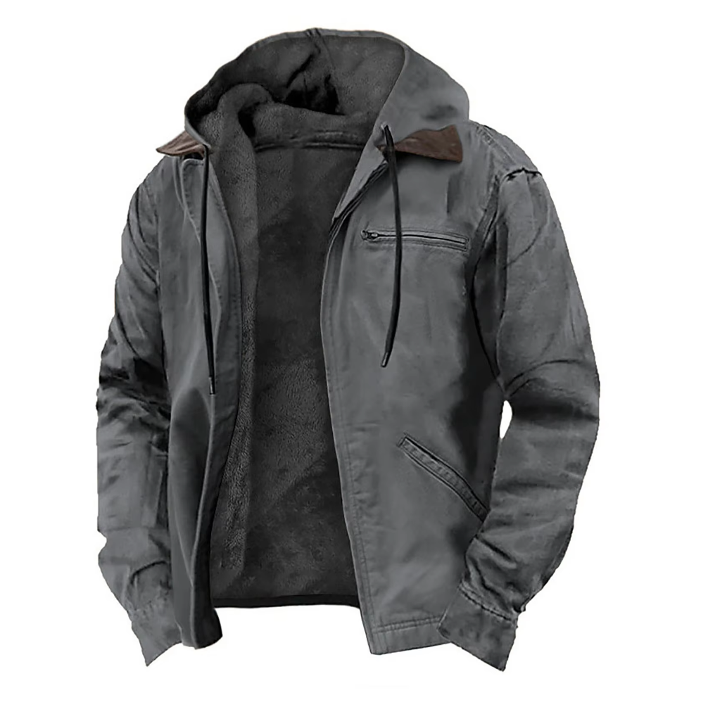 Men's Waterproof Outdoor Jacket with Hood, Country style with Fur Lining