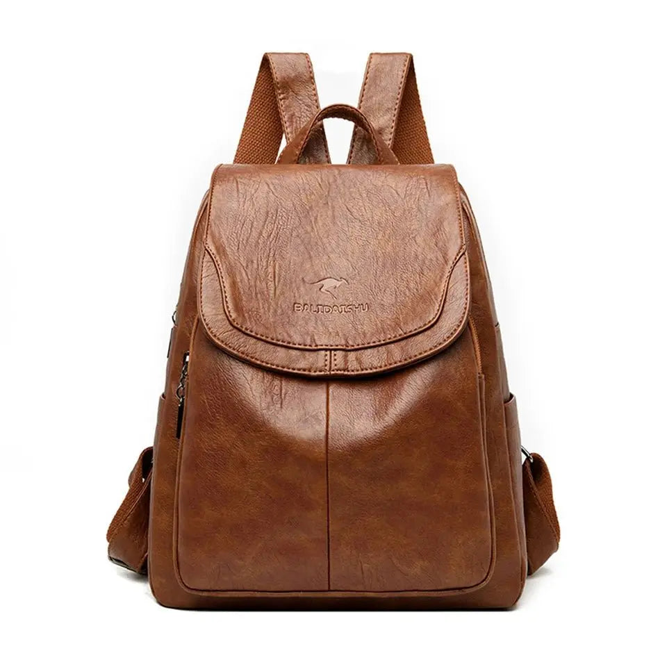 Anti-Theft Leather Backpack – Secure Travel Laptop Bag