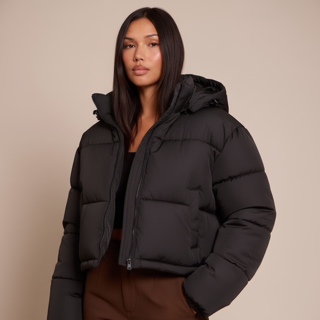 Women’s Quilted Hooded Puffer Jacket – Thick Insulated Winter Coat
