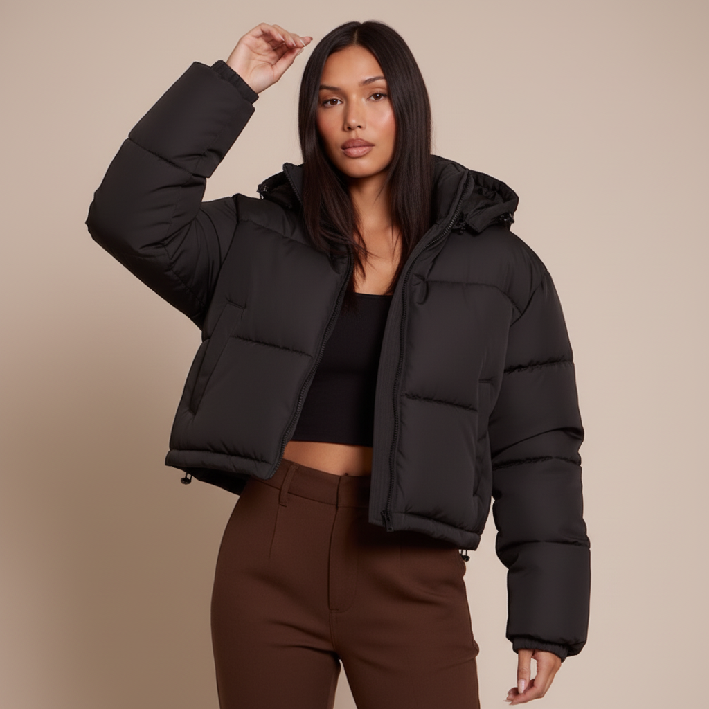 Women’s Quilted Hooded Puffer Jacket – Thick Insulated Winter Coat