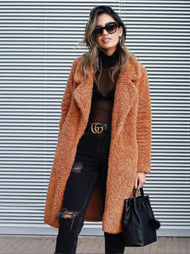 Women’s Long Teddy Coat – Trendy Warm Outerwear for Casual Wear