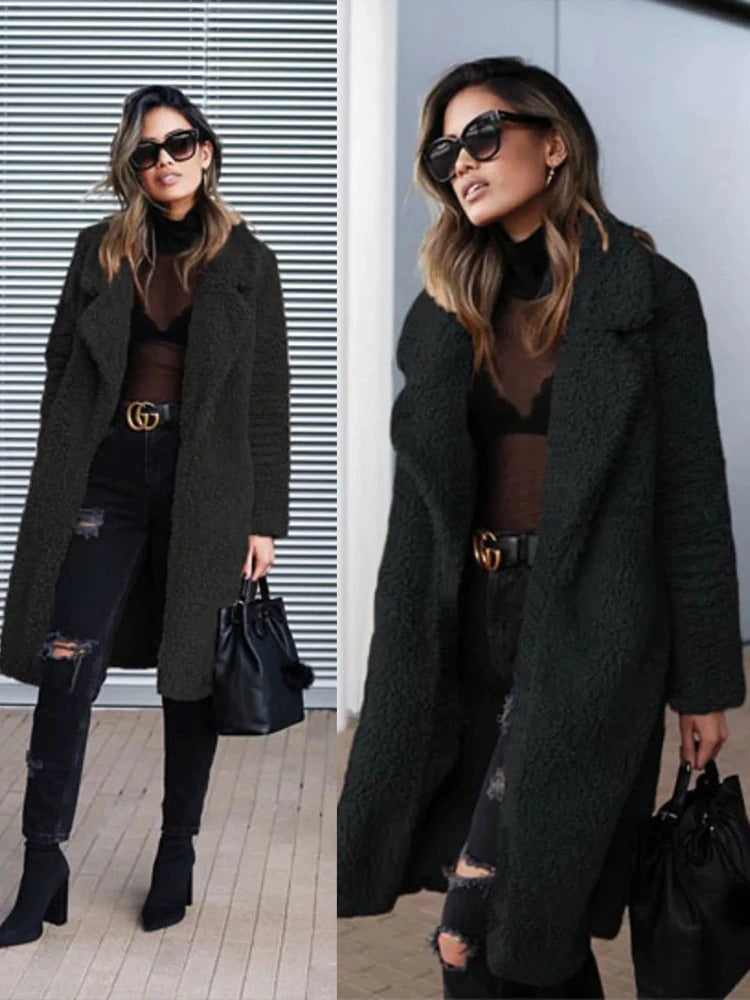 Women’s Long Teddy Coat – Trendy Warm Outerwear for Casual Wear