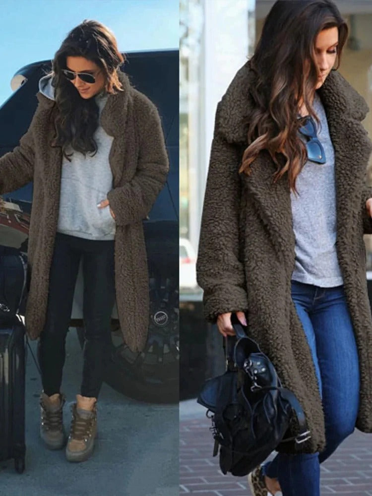 Women’s Long Teddy Coat – Trendy Warm Outerwear for Casual Wear