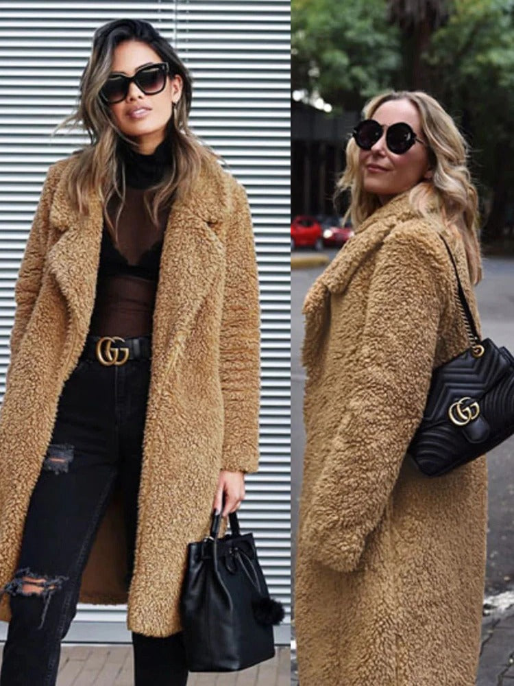 Women’s Long Teddy Coat – Trendy Warm Outerwear for Casual Wear