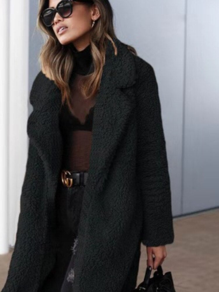 Women’s Long Teddy Coat – Trendy Warm Outerwear for Casual Wear